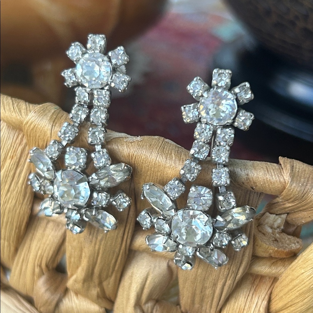 Vintage Kramer NY Signed Silver Crystal Earrings